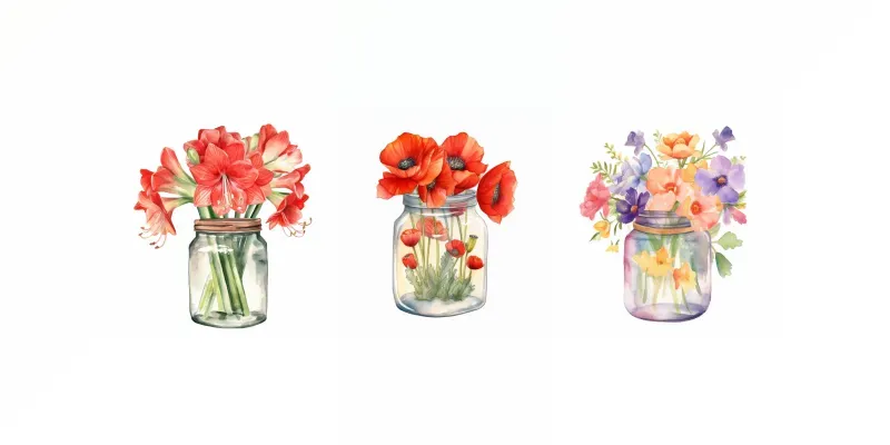 Jars Of Flowers Bouquets Cliparts generated by undefined