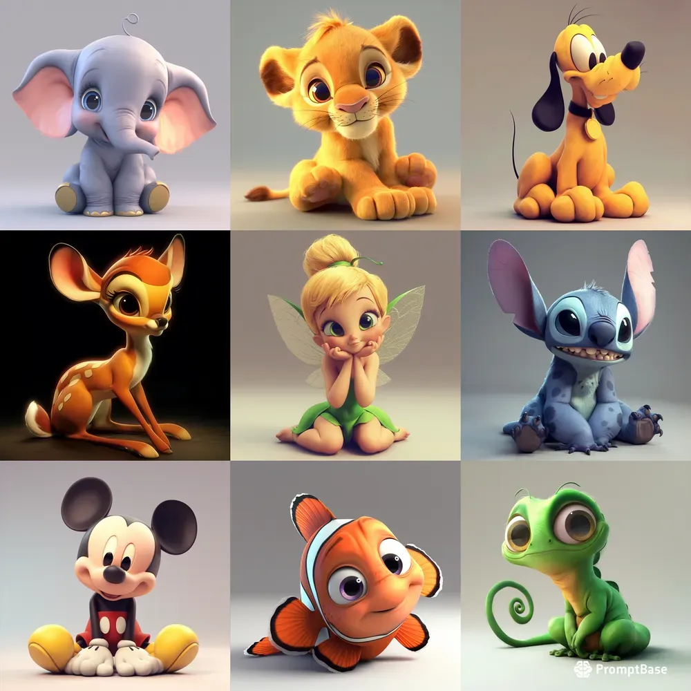 3D Cartoon Disney Characters Cute Midjourney Prompt, image size:1000x1000