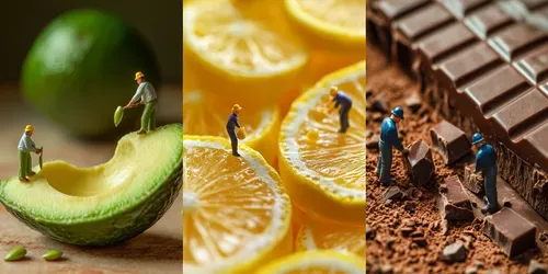 Miniature Workers Food Photographs generated by midjourney
