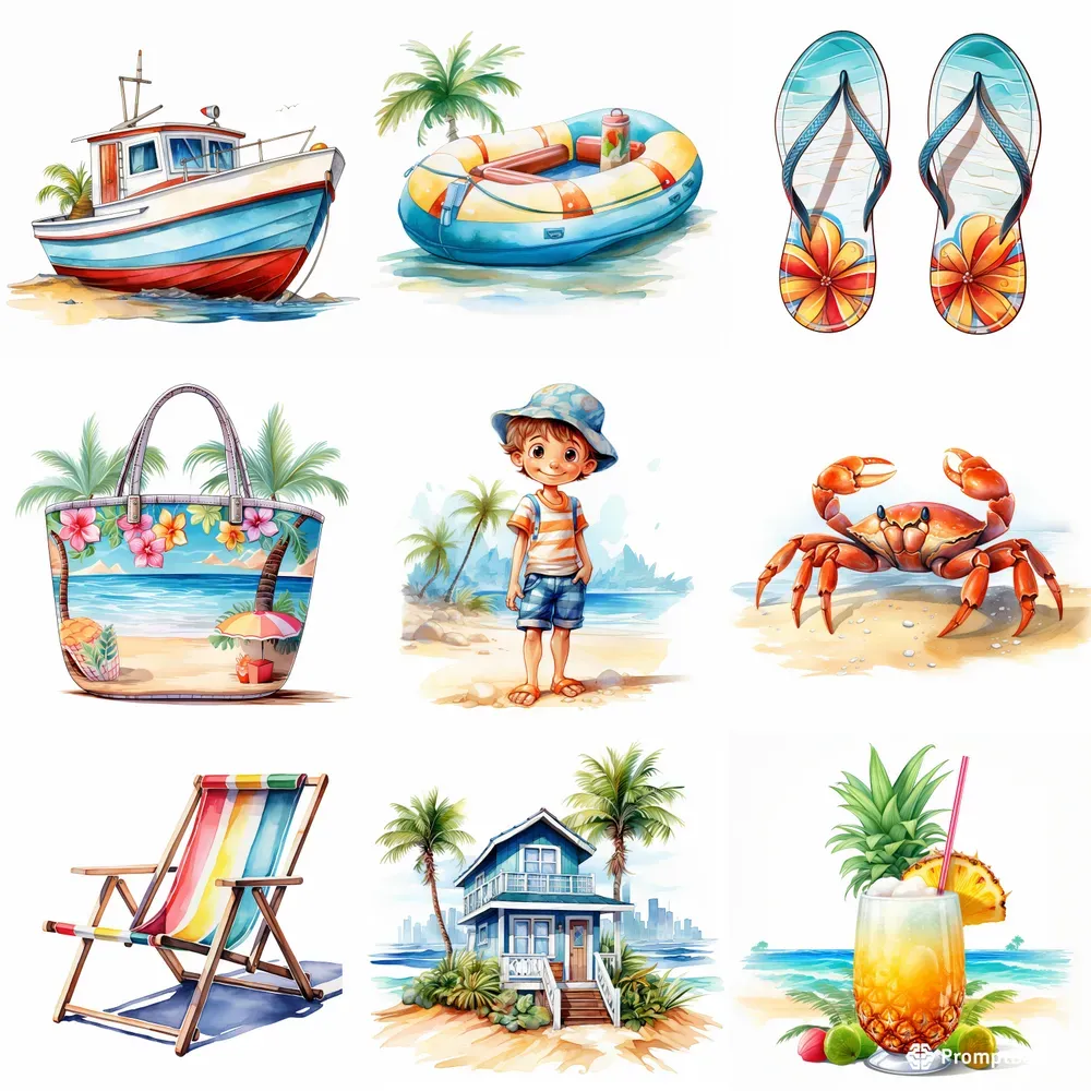 Beach Watercolor Clipart Summer Drawings