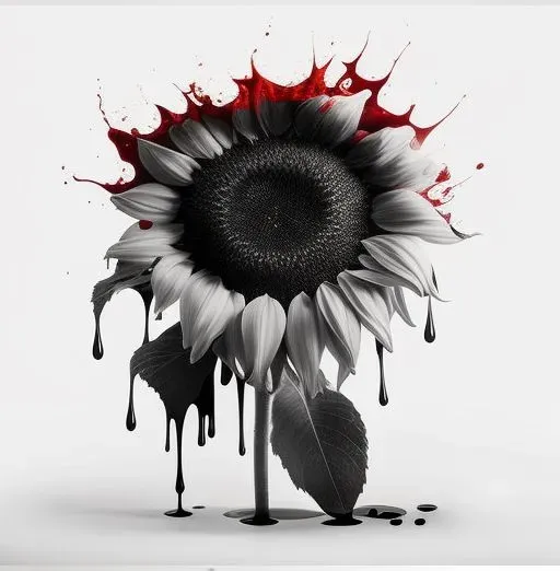 Black And White Flowers With Red Blood Drippings