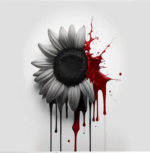 Black And White Flowers With Red Blood Drippings