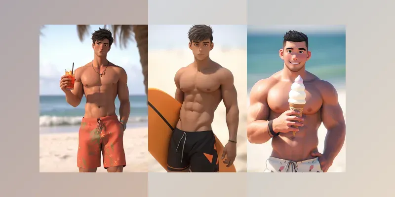 Anime Boys On The Beach 3D Portraits generated by undefined