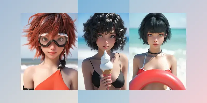 Anime Girls On The Beach 3D Portraits generated by undefined
