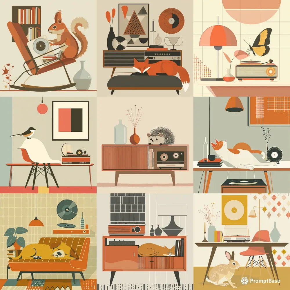 Mid Century Modern Graphic Pets Art