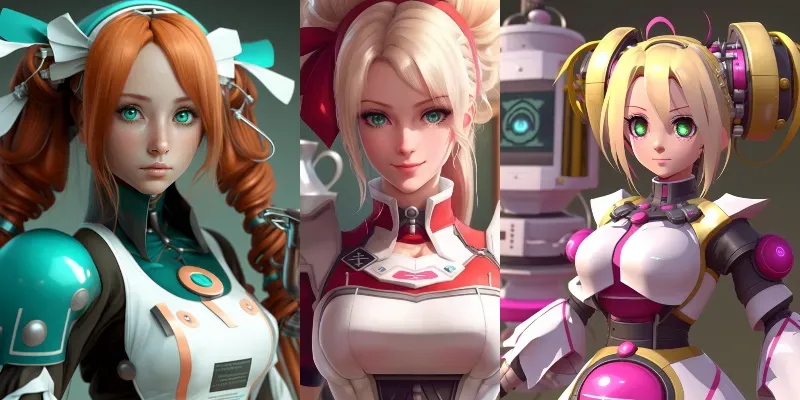 Robot Maid Anime Girls Cute Avatars 3D generated by undefined