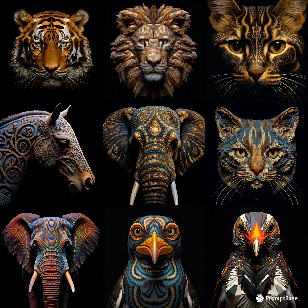 Animal Faces 3D In Macro Geometric Splendors