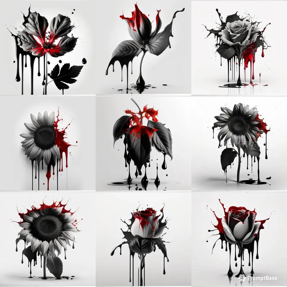Black And White Flowers With Red Blood Drippings