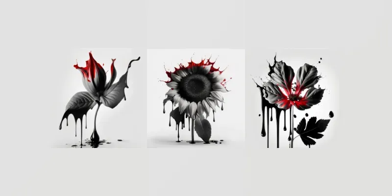 Black And White Flowers With Red Blood Drippings generated by undefined