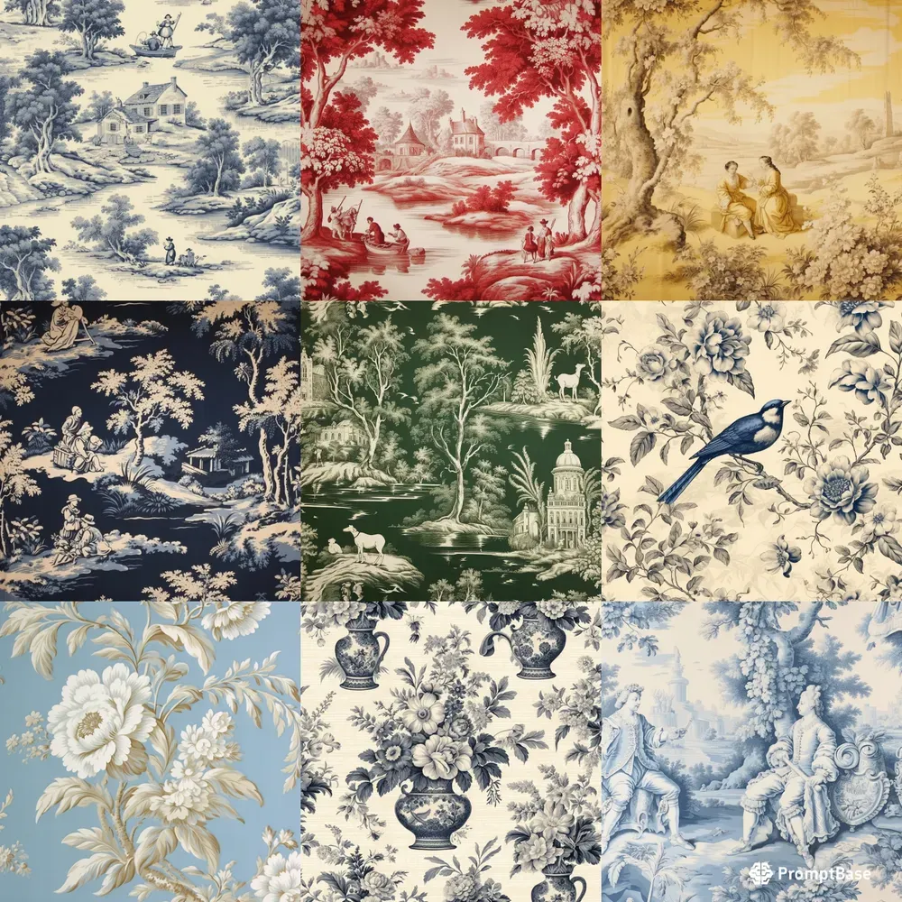Luxury French Toile Fabric Wallpapers