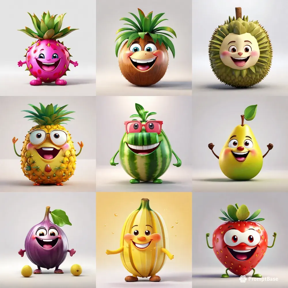 3D Animated Happy Fruits