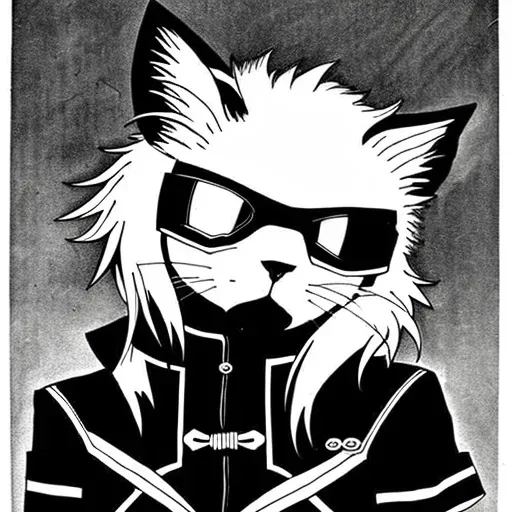 Anime Black And White Futuristic Cats