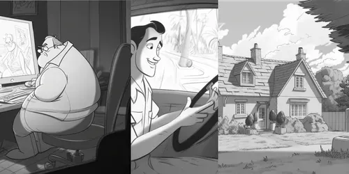 Caricature Storyboards generated by midjourney