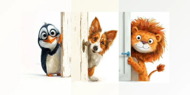 Funny Animals Peeking Around Doors generated by undefined