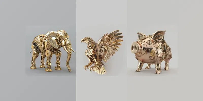 Gold Steampunk Birds And Animals Designs generated by undefined