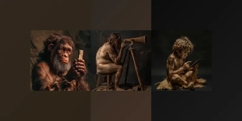 Prehistoric People Using High Technologies generated by undefined