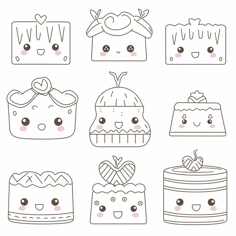 Kawaii Patterns Coloring Book Pages
