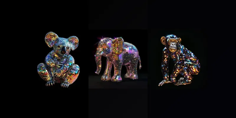 3D Sparkling Mosaic Art Animals generated by undefined