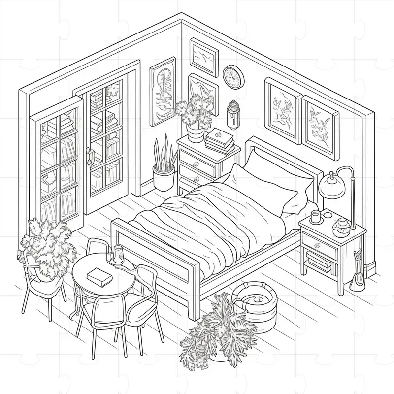 Cozy Spaces Coloring Book Pages