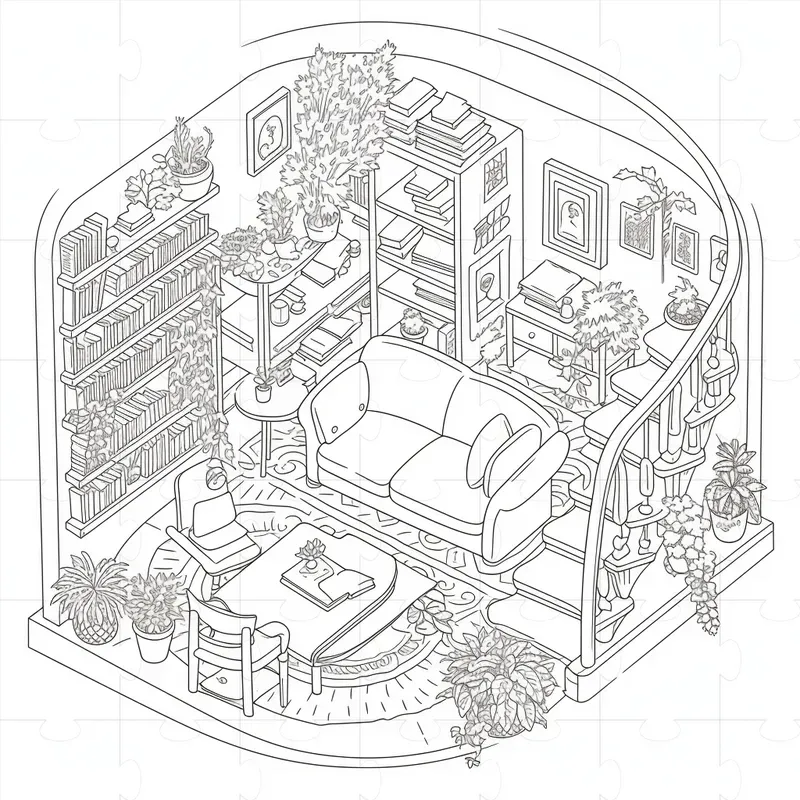 Cozy Spaces Coloring Book Pages