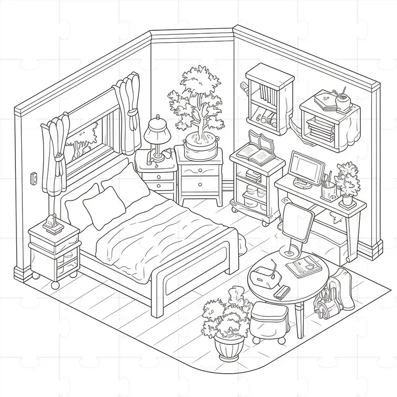 Cozy Spaces Coloring Book Pages