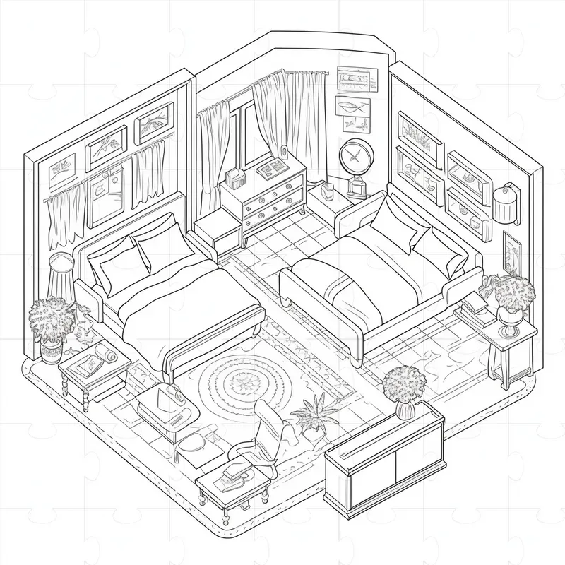 Cozy Spaces Coloring Book Pages