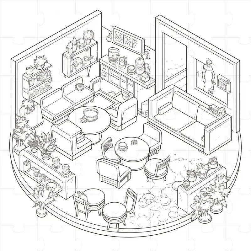 Cozy Spaces Coloring Book Pages