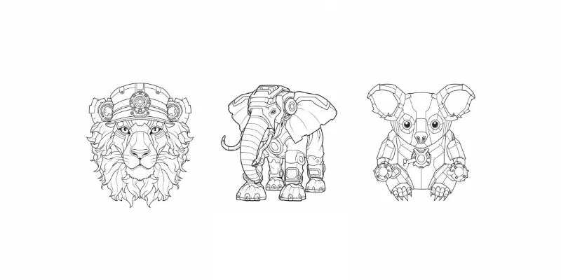 Steampunk Animals Coloring Book Pages generated by undefined