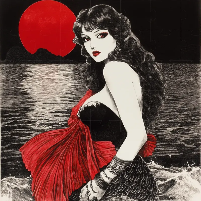Charcoal Drawings With Red Color Accents
