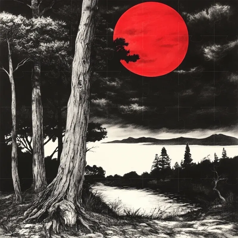 Charcoal Drawings With Red Color Accents