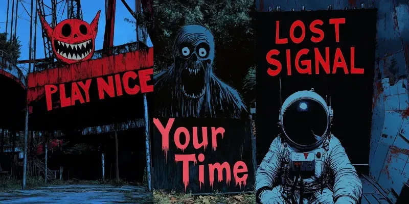 Eerie Cartoon Horror Scenes With Captions generated by undefined