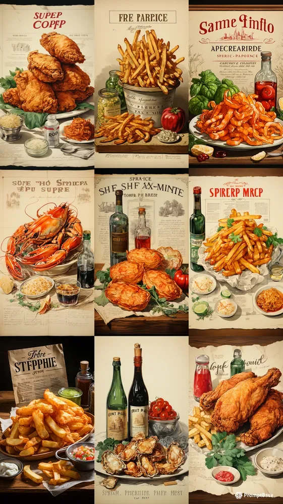 Vintage Style Fried Food Posters