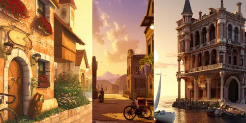 Renaissance Villages Illustrations generated by dalle