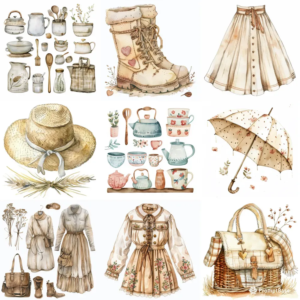 Adorable Girly Things Watercolor Clipart