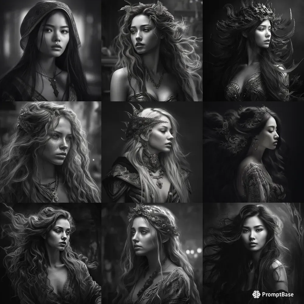Female Black White Fantasy Portraits