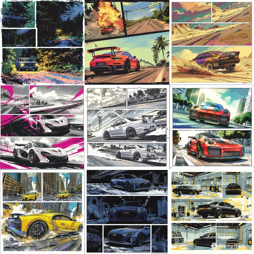 Comic Book Pages With Cars And Stories