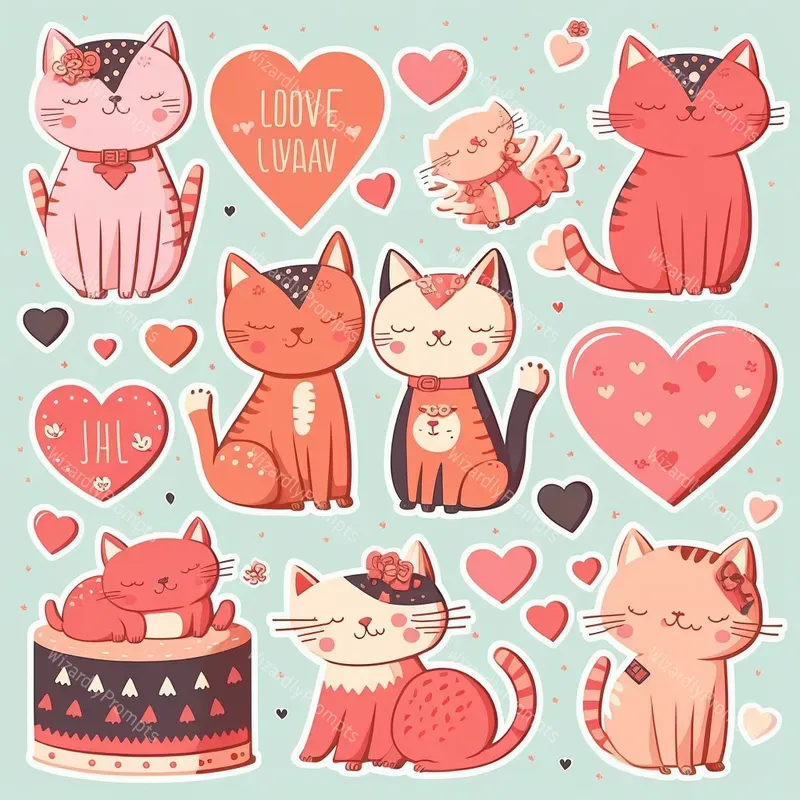 Dog And Cat Valentines Stickers