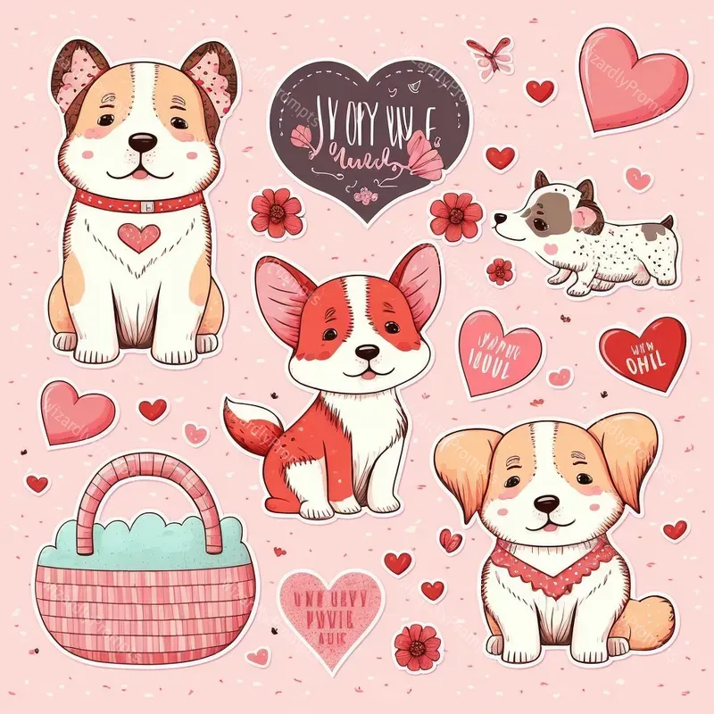 Dog And Cat Valentines Stickers