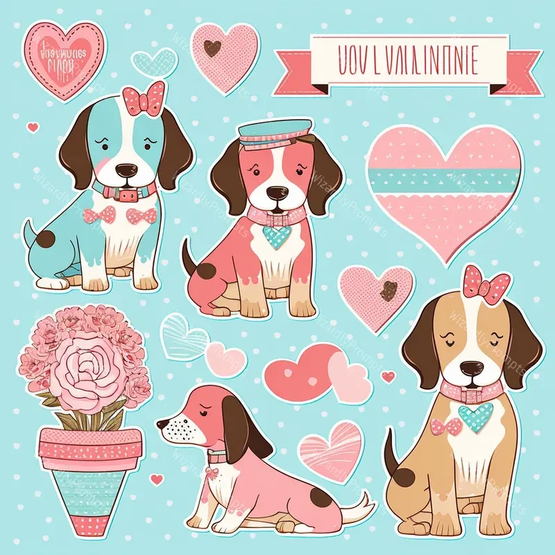 Dog And Cat Valentines Stickers