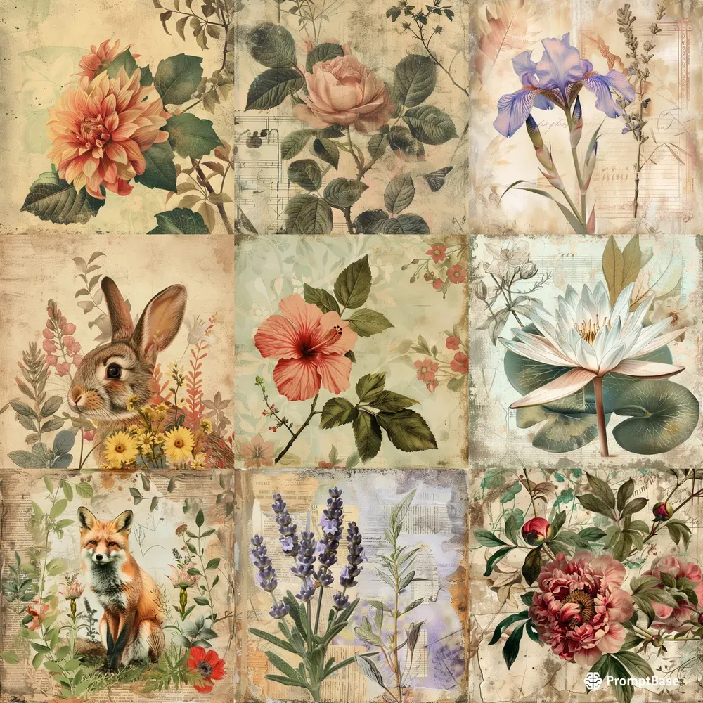 Botanical Vintage Nostalgic Collage Art