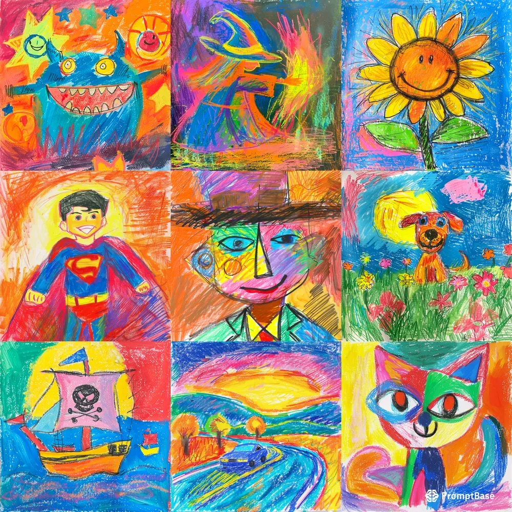 Colorful Crayon Scribble Kids Drawings