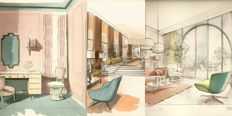 Midcentury Interior Design Sketches generated by undefined