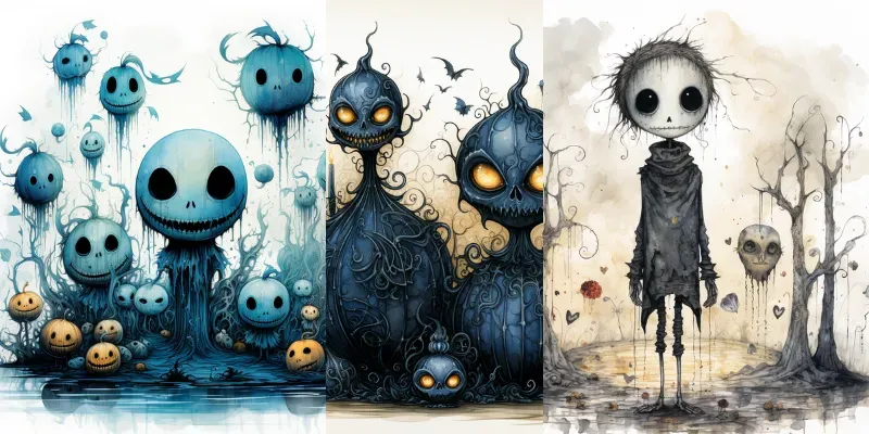 Whimsical Gothic Cartoon Drawings generated by undefined