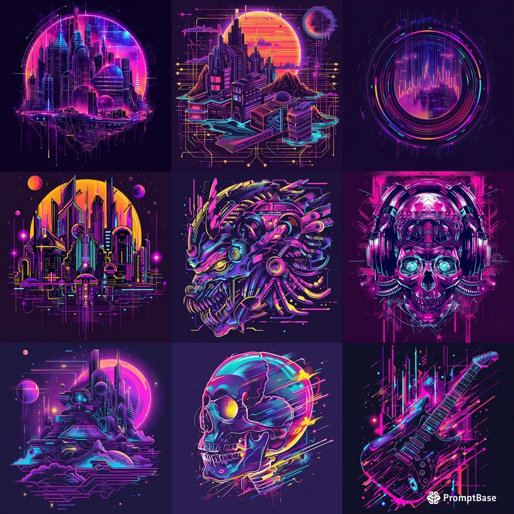 Tshirt Art Cyber Beats Neon Symphonies