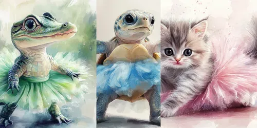 Baby Animal Ballerina Watercolors generated by midjourney