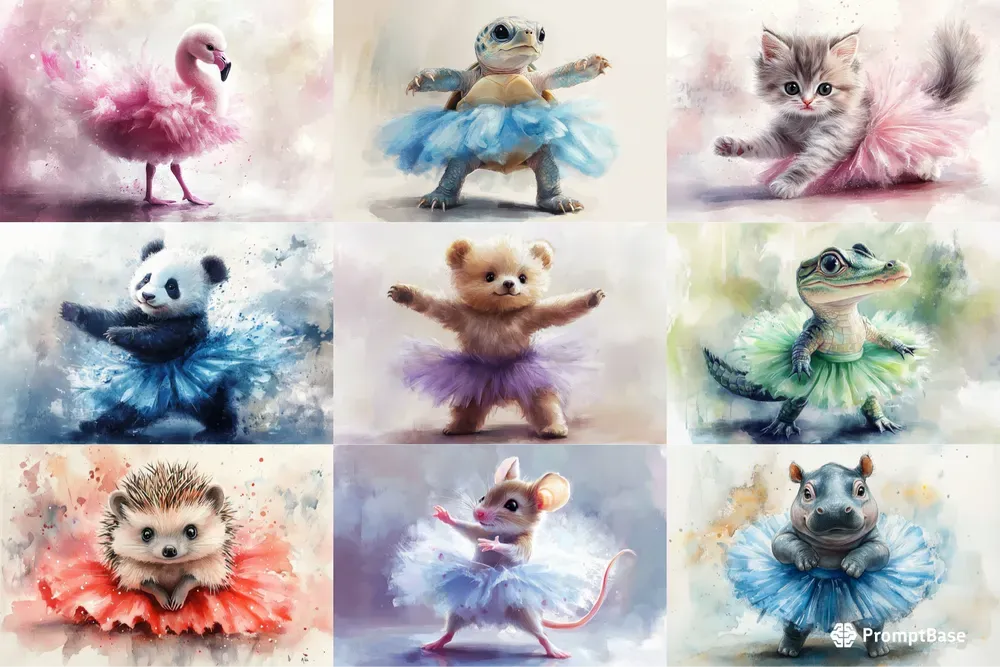Baby Animal Ballerina Watercolors