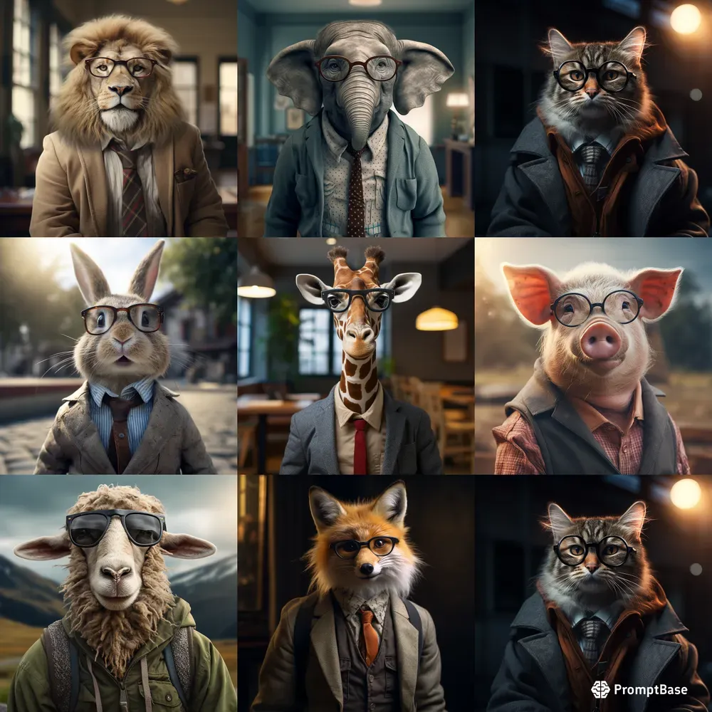 Realistic Animals Wearing Glasses