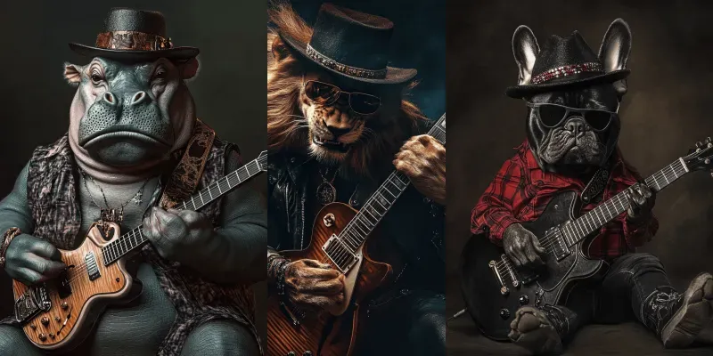 Hard Rock Animals Playing Guitars generated by undefined