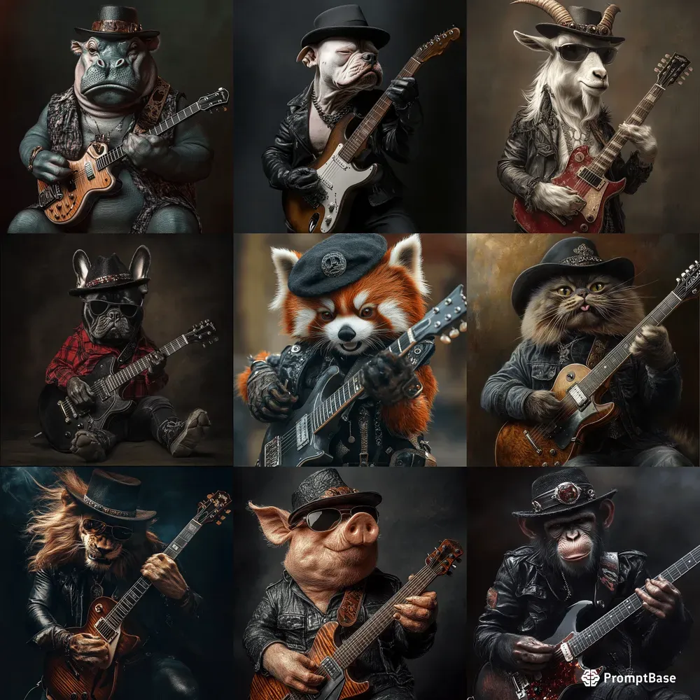 Hard Rock Animals Playing Guitars