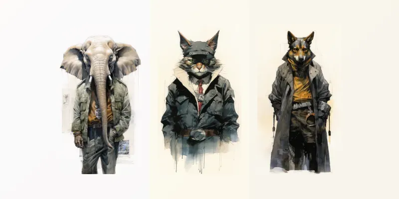 Sly Anthropomorphic Detective Animals generated by undefined